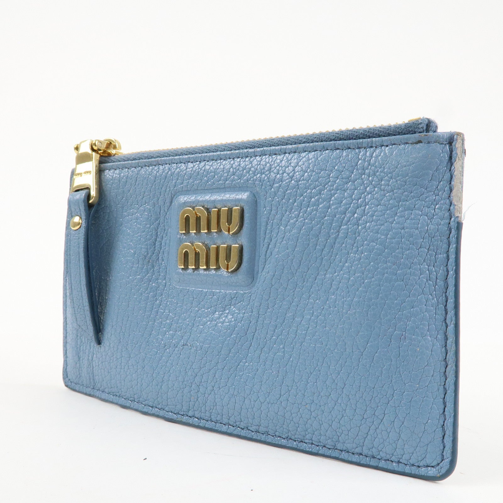 MIU MIU Leather Fragment Case Card Case Light Blue 5MB060 Used