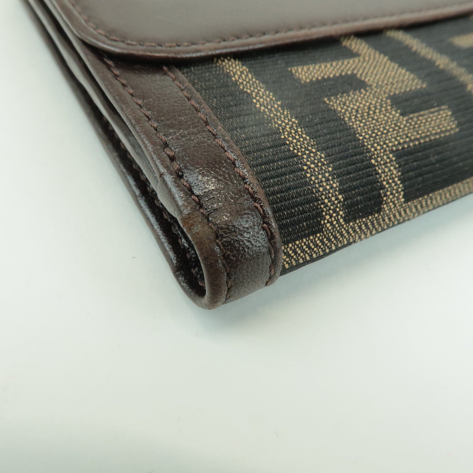 FENDI Zucca Leather Canvas Double Hook Bi-fold Wallet Brown 30795 Used