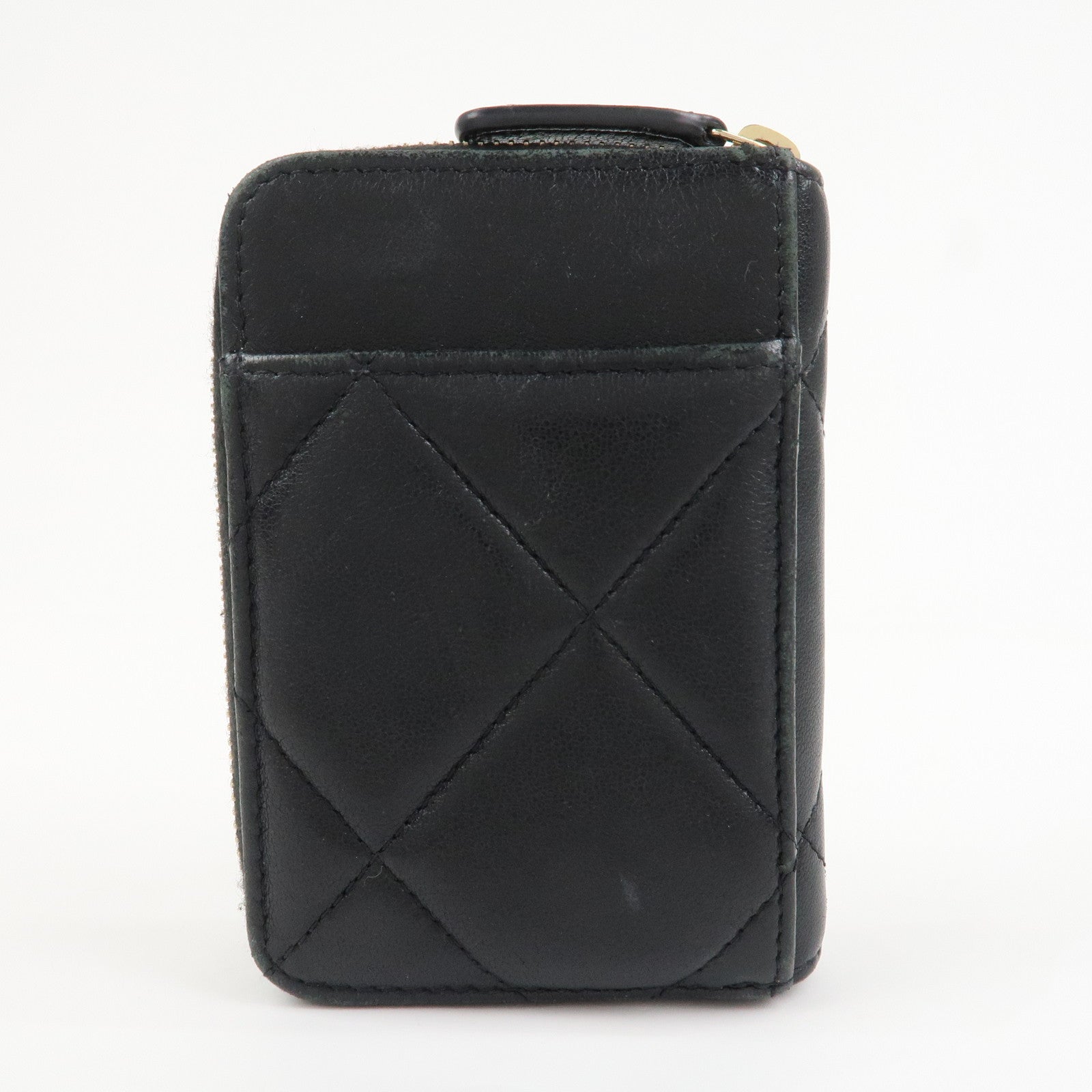 CHANEL Chanel 19 Lamb Skin Round Zippy Coin Case Black AP2701