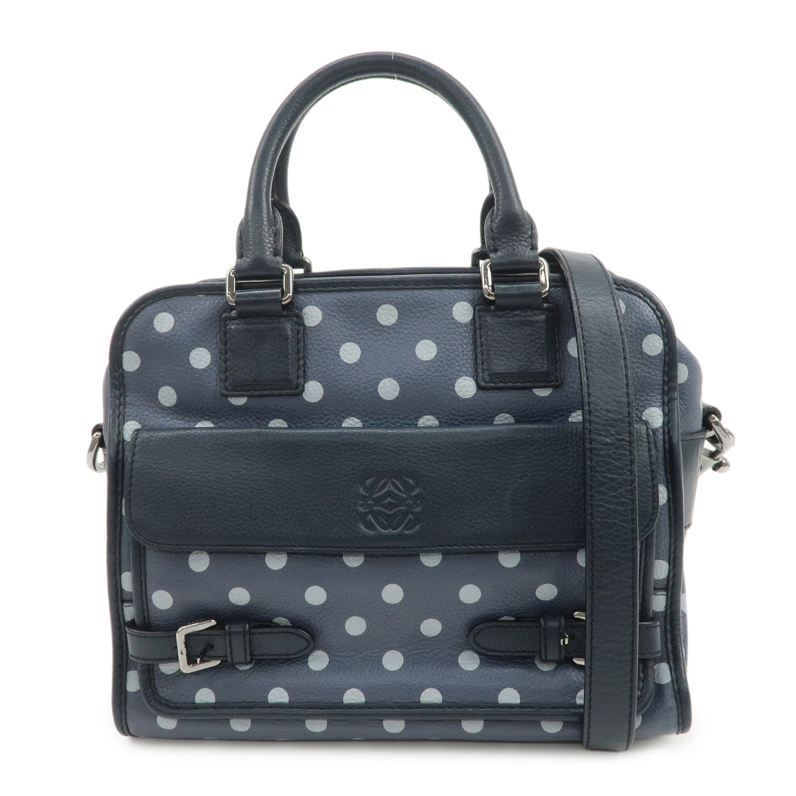 LOEWE Amazona Cruz Leather 2Way Bag Hand Bag Shoulder Bag Navy