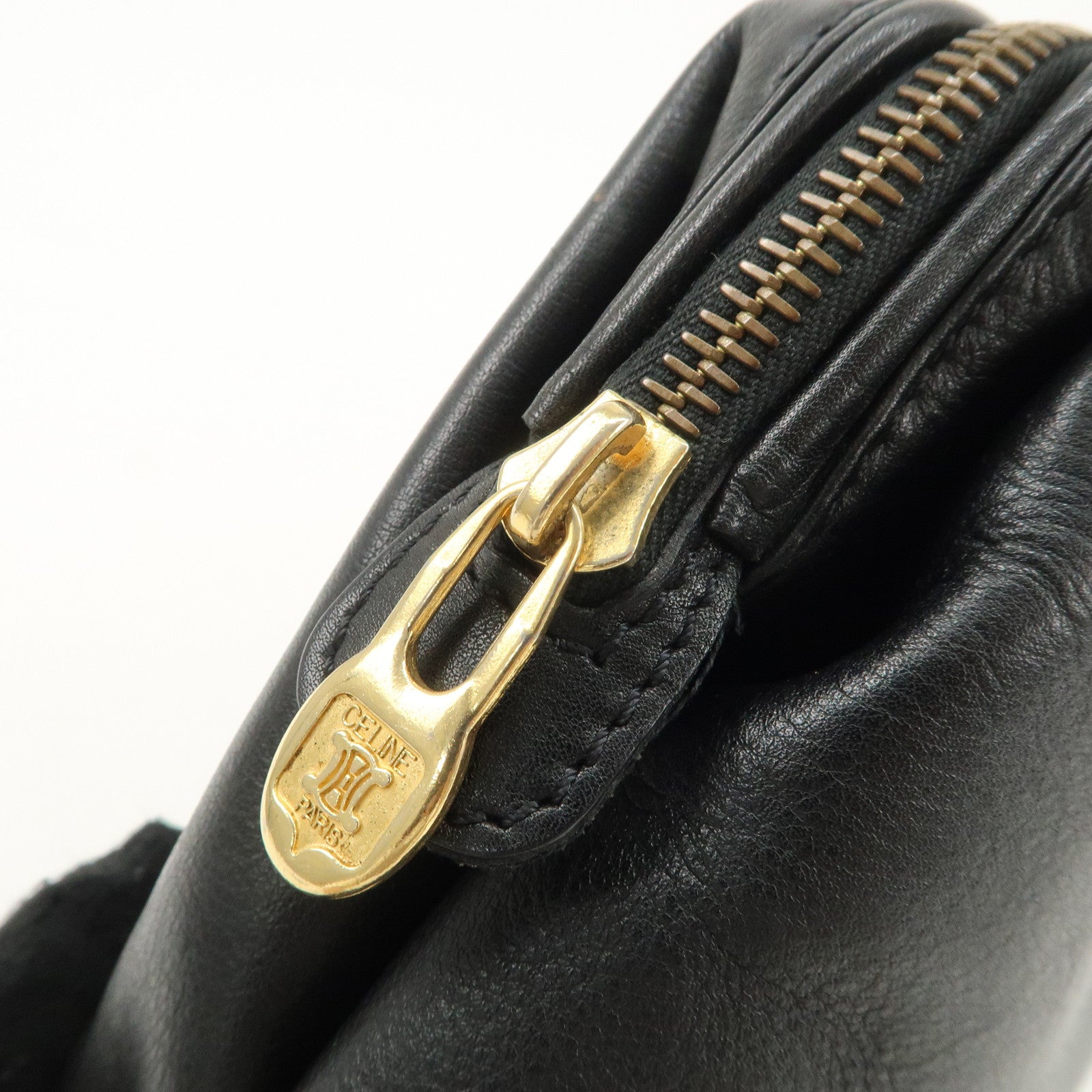 CELINE Logo Leather Pouch Cosmetic Pouch Black Used