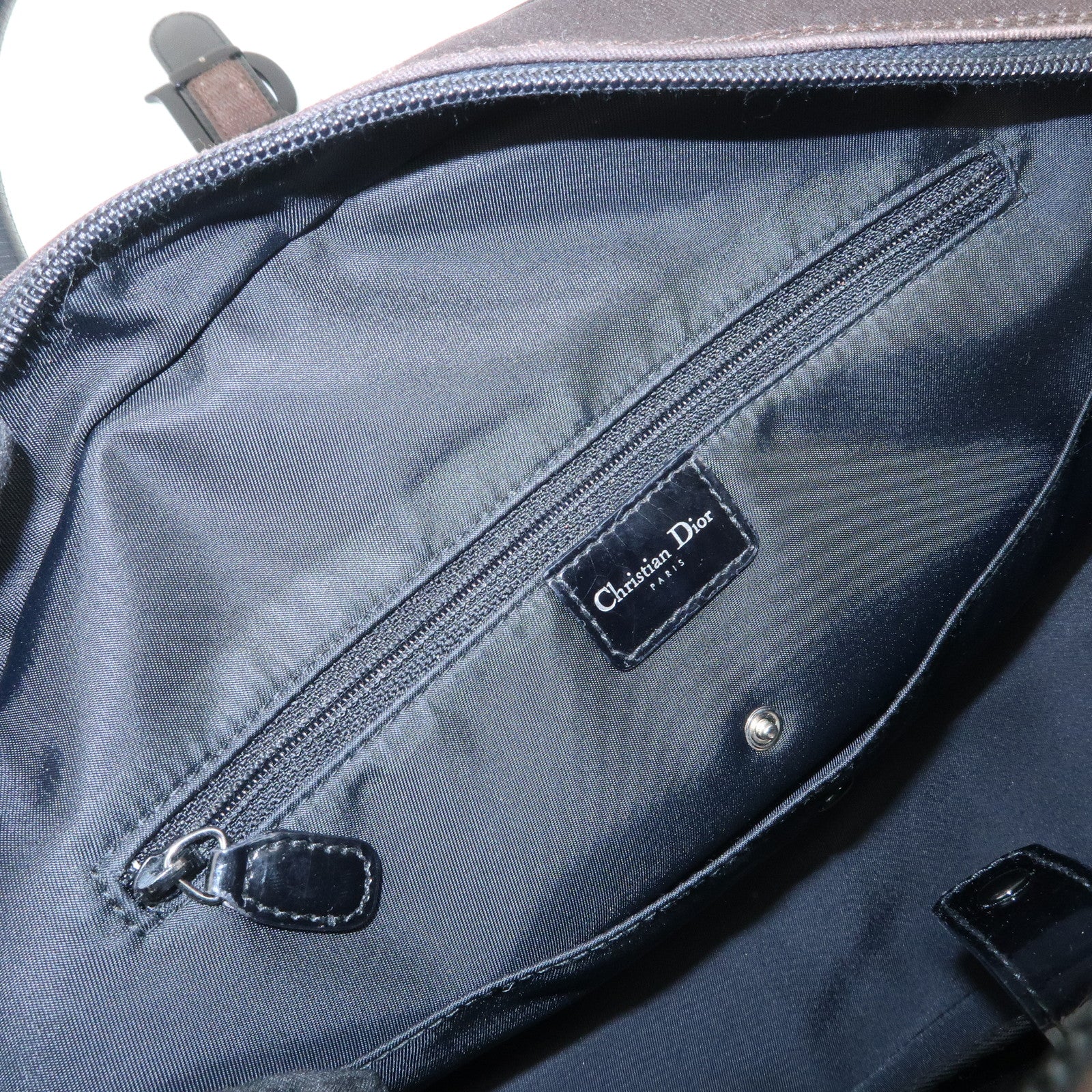 Christian Dior Double Saddle Canvas Patent Leather Hand Bag Used