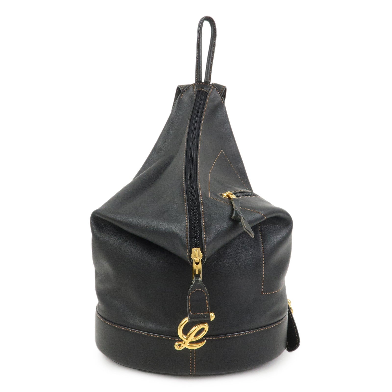 LOEWE Anton Anagram Leather Backpack Shoulder Bag Black