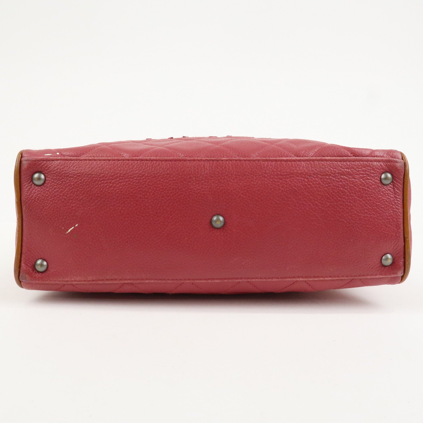 CHANEL Matelasse Leather Patent Leather Mini Boston Bag Pink Brown