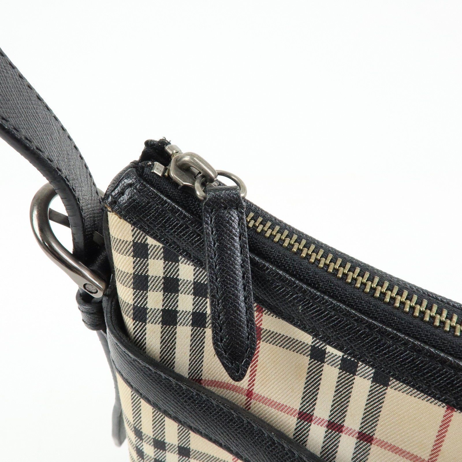 BURBERRY Nova Plaid Canvas Leather Shoulder Bag Beige Black
