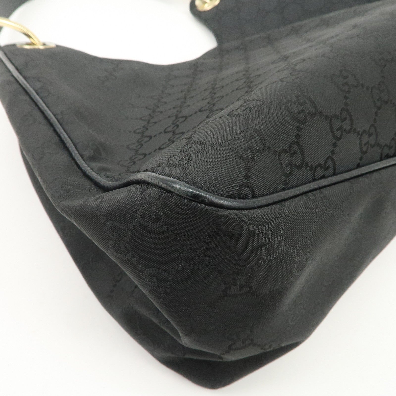 GUCCI GG Nylon Leather Shoulder Bag Hand Bag Black 257268