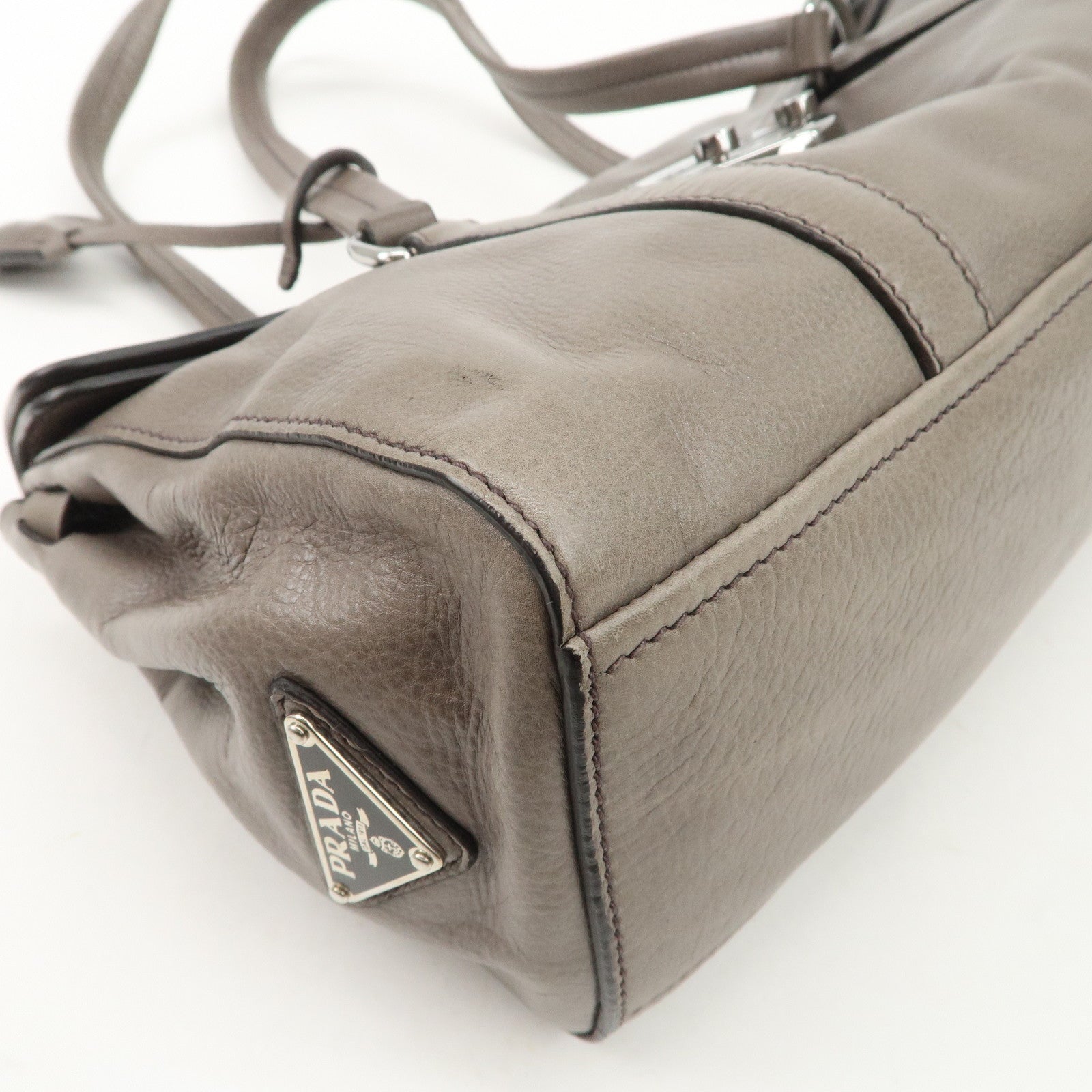 PRADA Triangle Logo Leather Shoulder Bag Gray BR3274