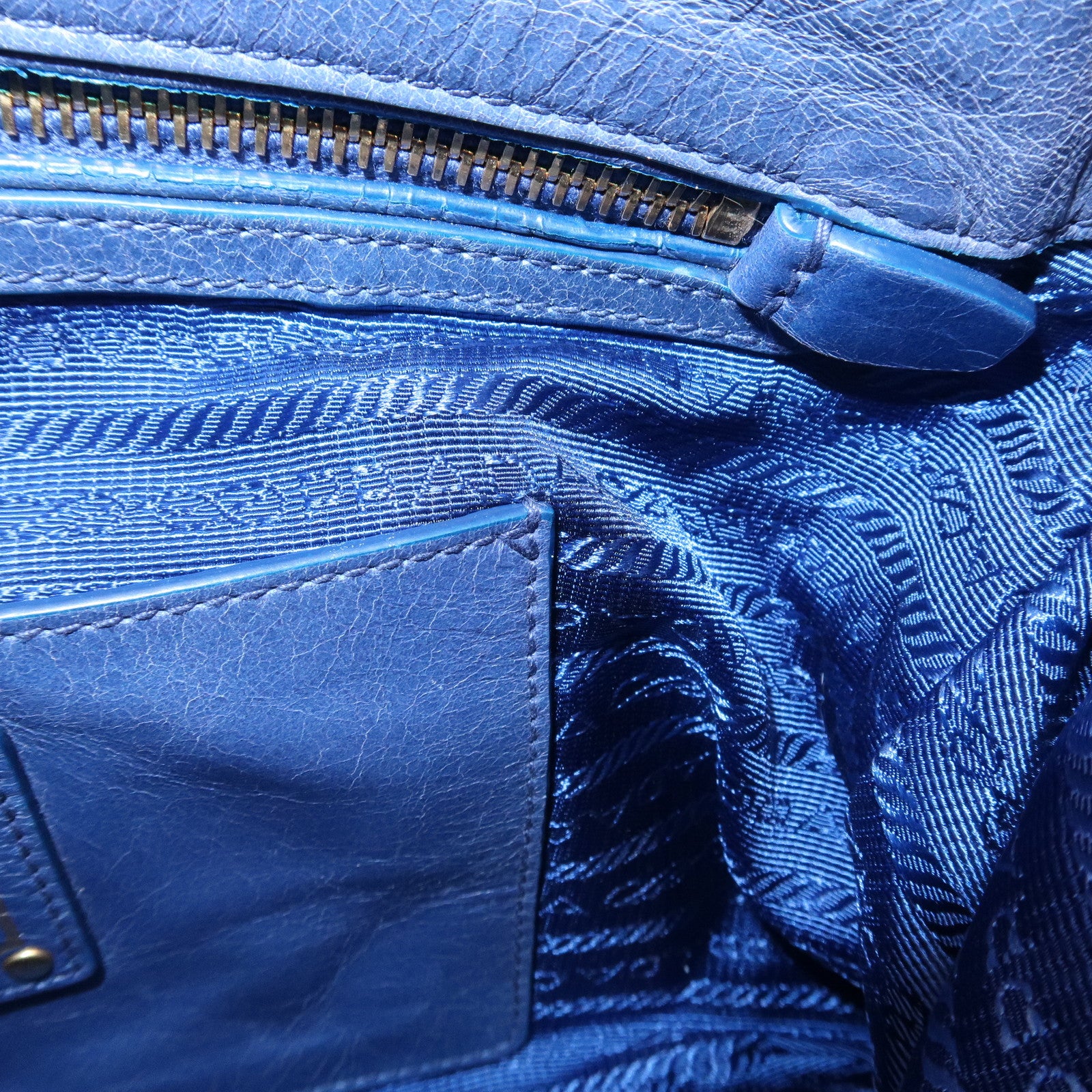 PRADA Leather Shoulder Bag Hand Bag Blue BR4984 Used