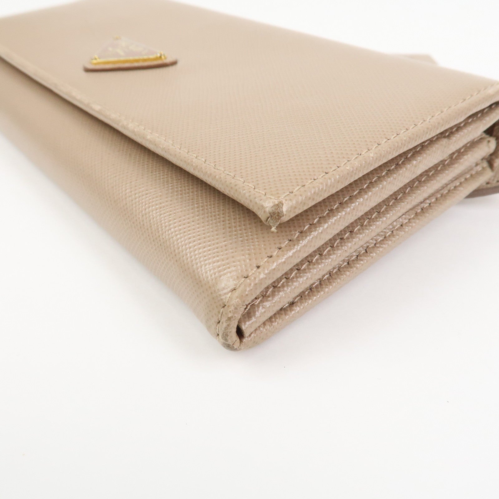 PRADA Triangle Logo Saffiano Leather Long Wallet Pink Beige 1MH132