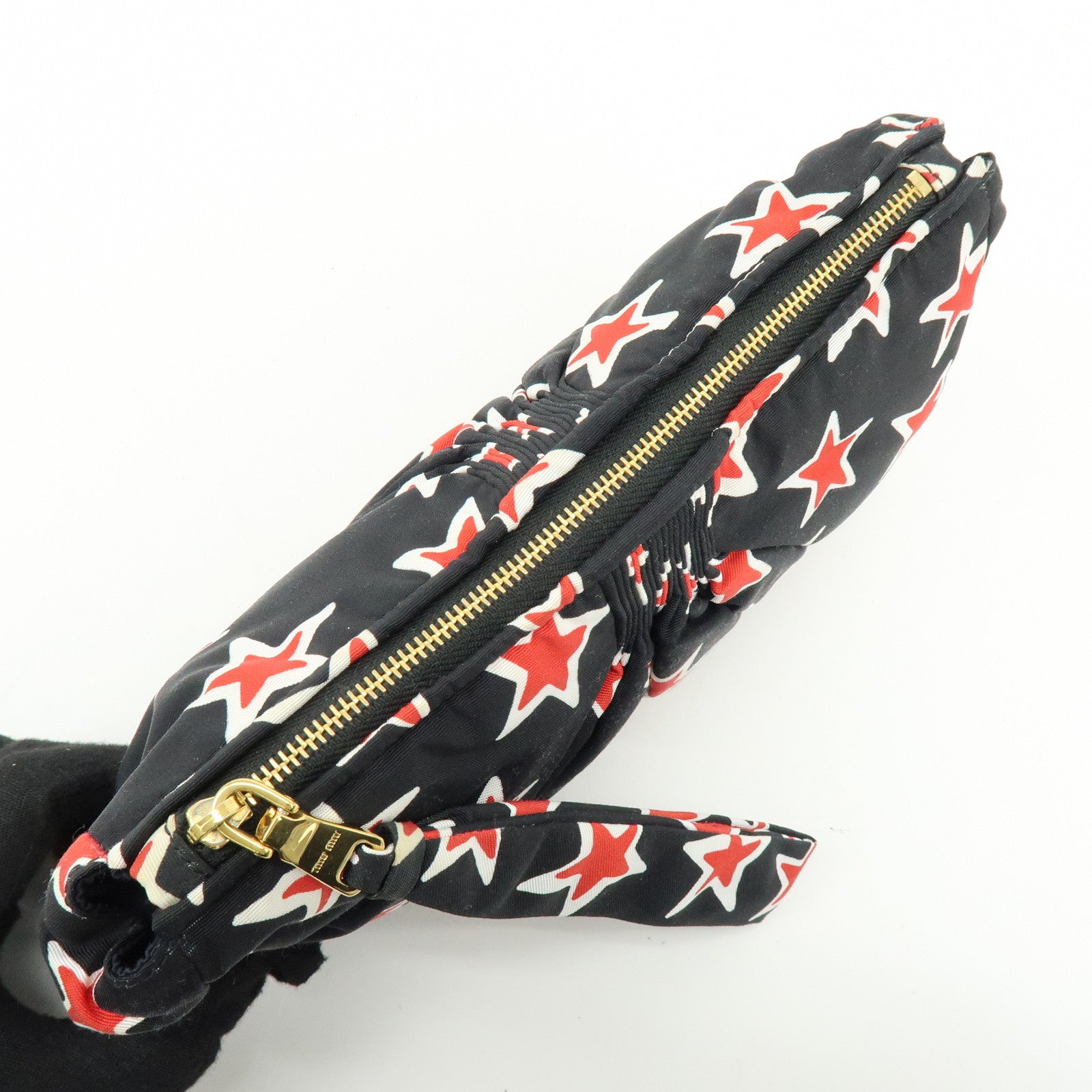 MIU MIU Nylon Clutch Bag Pouch Black Red Star Motif 5NE455