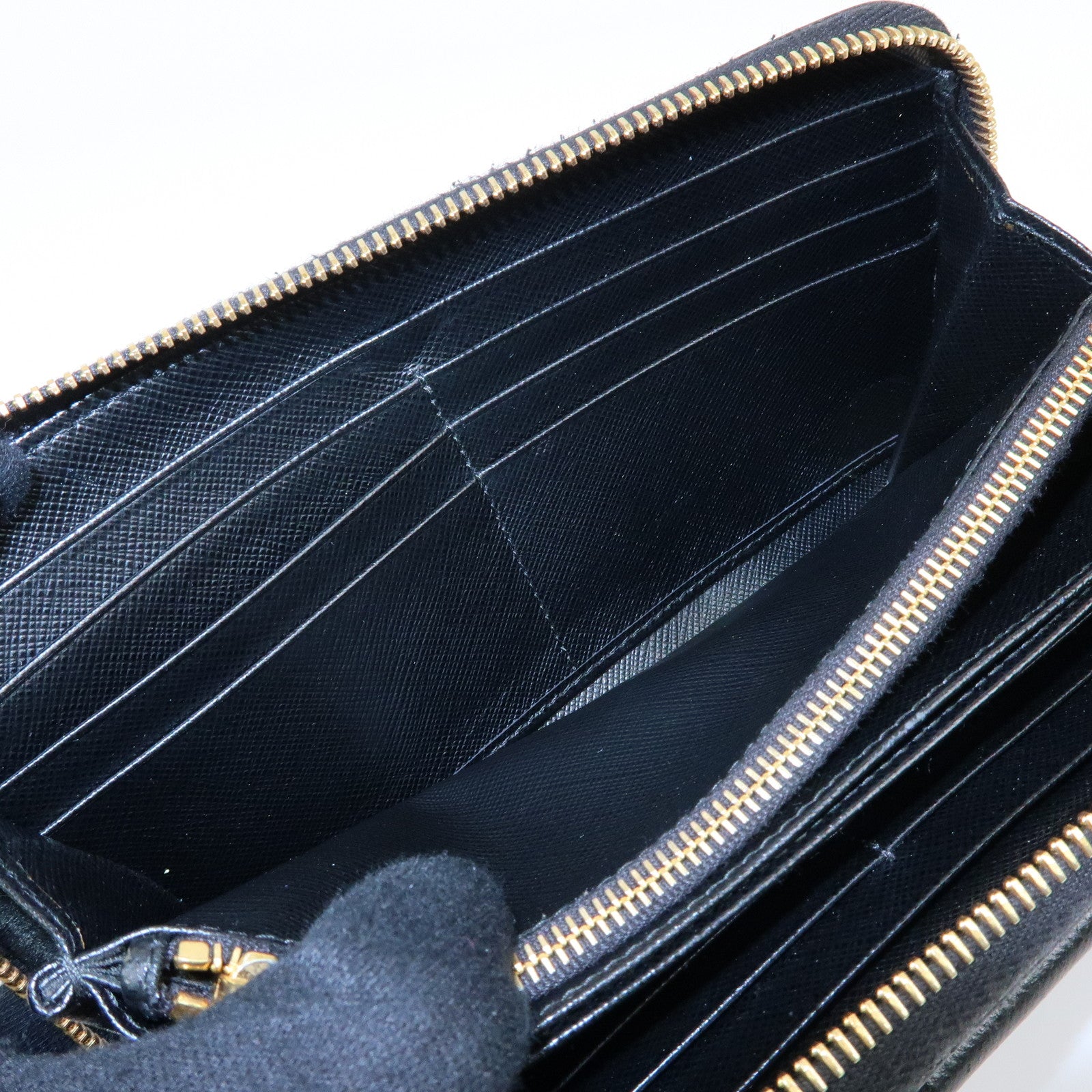 PRADA Logo Saffiano Leather Round Zippy Long Wallet Ribbon 1ML506
