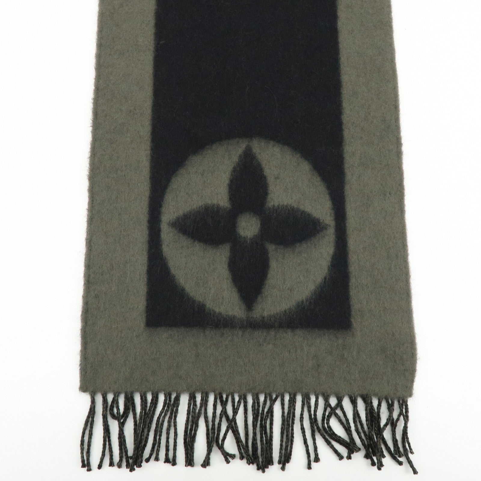 Louis Vuitton Wool Angora Scarf Black Khaki M70024