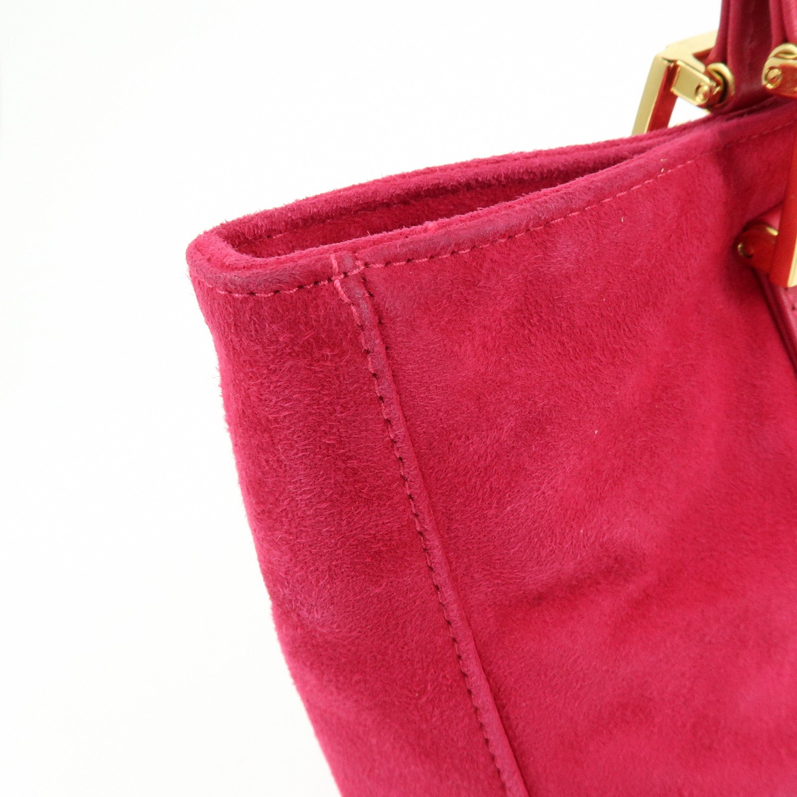 FENDI Logo Suede Leather Hand Bag Tote Bag Pink 2308・26693・609