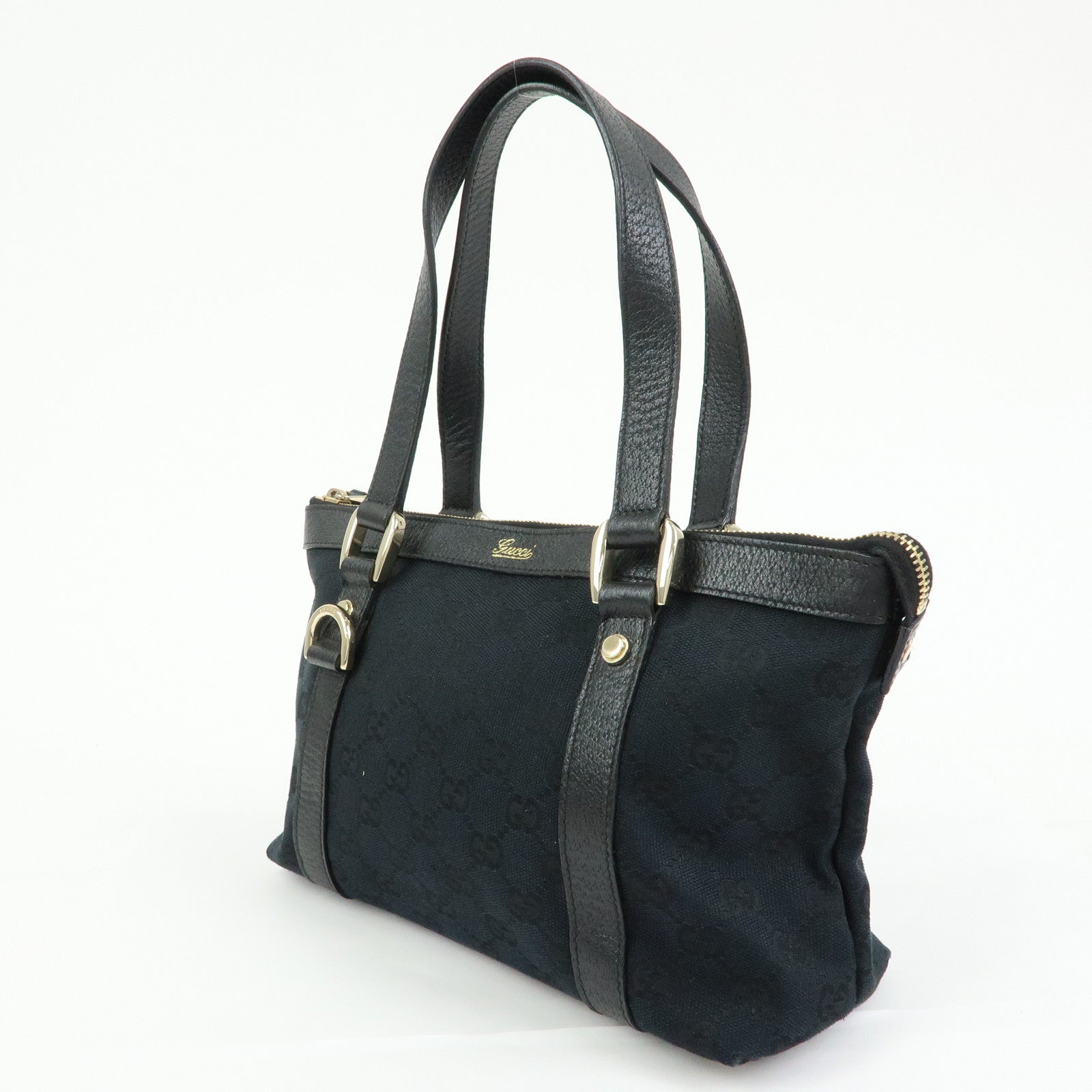 GUCCI Abbey GG Canvas Leather Tote Bag Hand Bag Black 141471