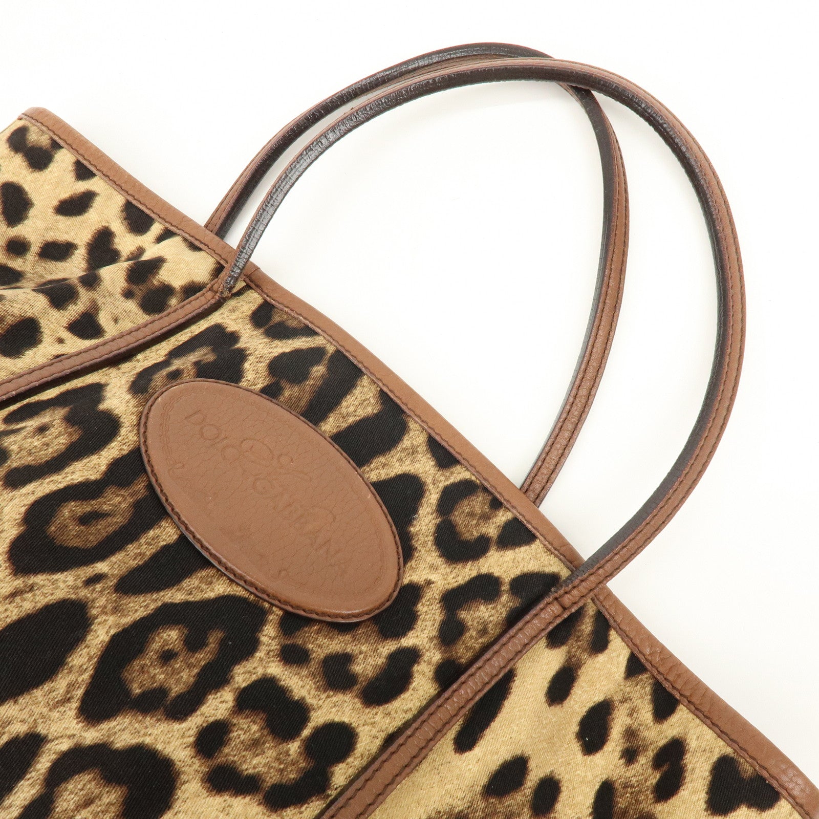 Dolce&Gabbana Canvas Leather Leopard Tote Bag Shoulder Bag Brown
