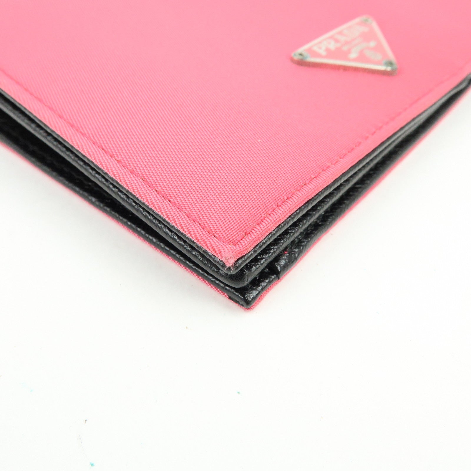 PRADA Triangle Logo Nylon Saffiano Leather Compact Wallet Pink M668
