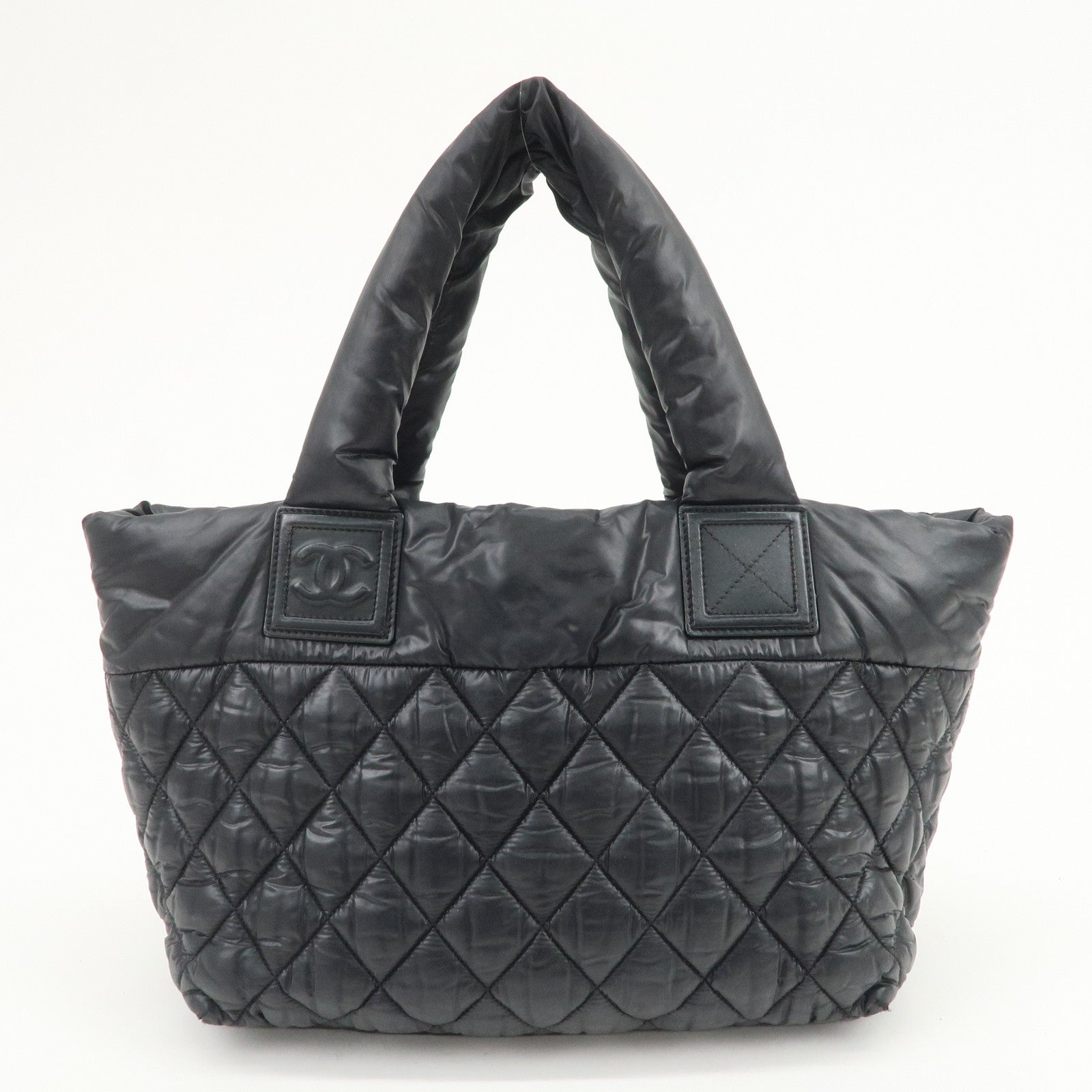 CHANEL COCO Cocoon PM Nylon Leather Tote Bag Hand Bag Black A48610