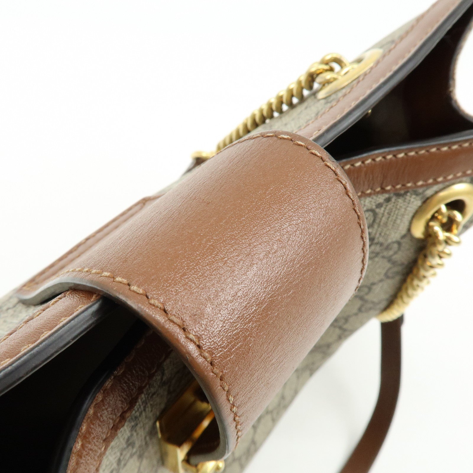 GUCCI GG Supreme PVC Leather Chain Shoulder Bag Beige Brown 479197