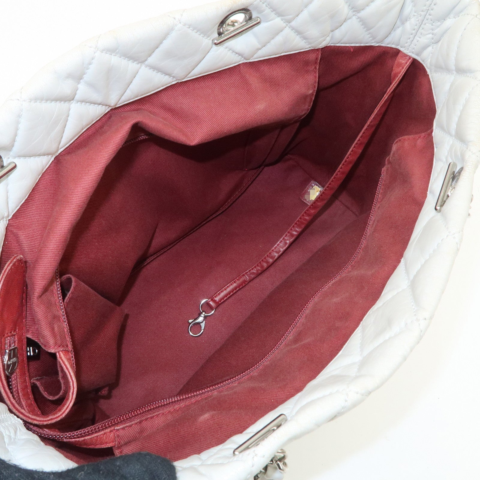 CHANEL Cambon Line Cotton Club Lamb Skin Shoulder Bag Hand Bag White A34318 Used