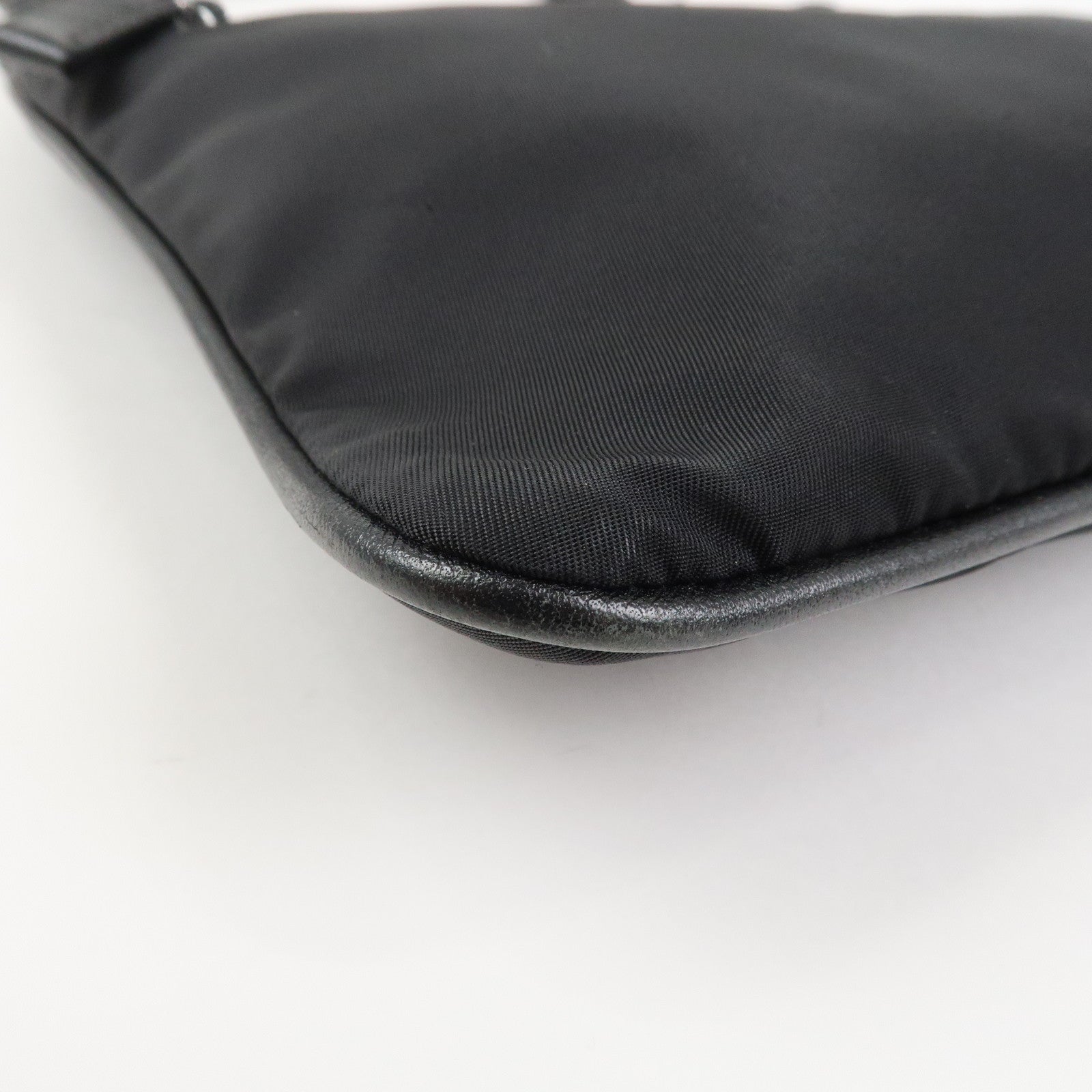 PRADA Triangle Logo Nylon Leather Shoulder Bag Black 1BH978