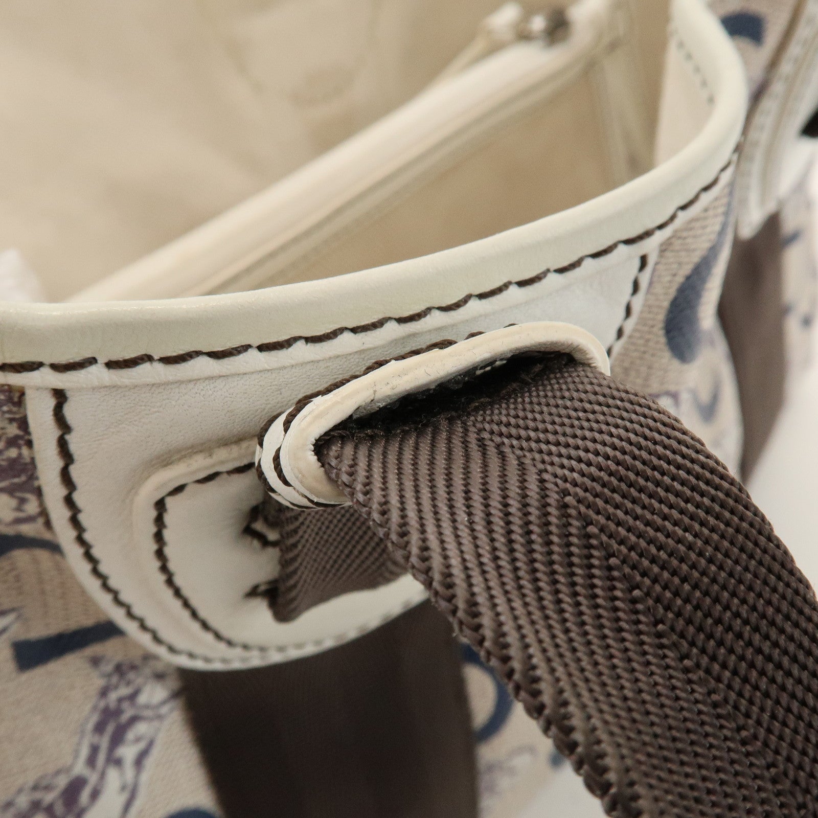 CELINE C Macadam PVC Nylon Leather Tote Bag Hand Bag Brown Beige