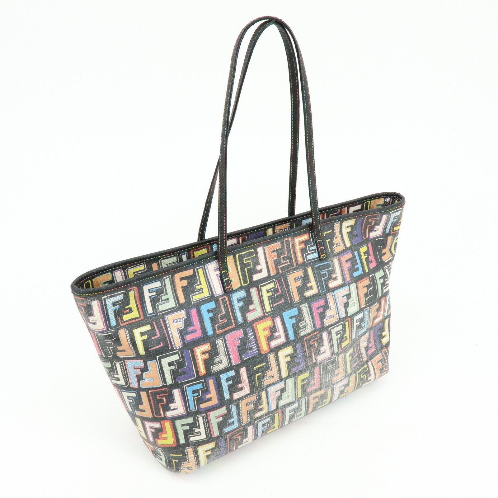 FENDI Zucca PVC Leather Tote Shoulder Bag Multicolor Black 8BH185