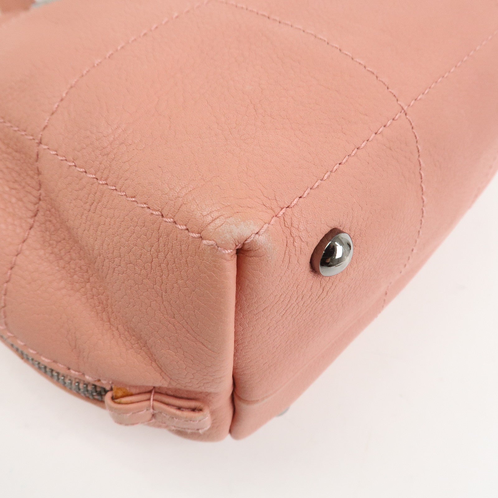 CHANEL Chocolate Bar Calf Leather Boston Bag Hand Bag Pink