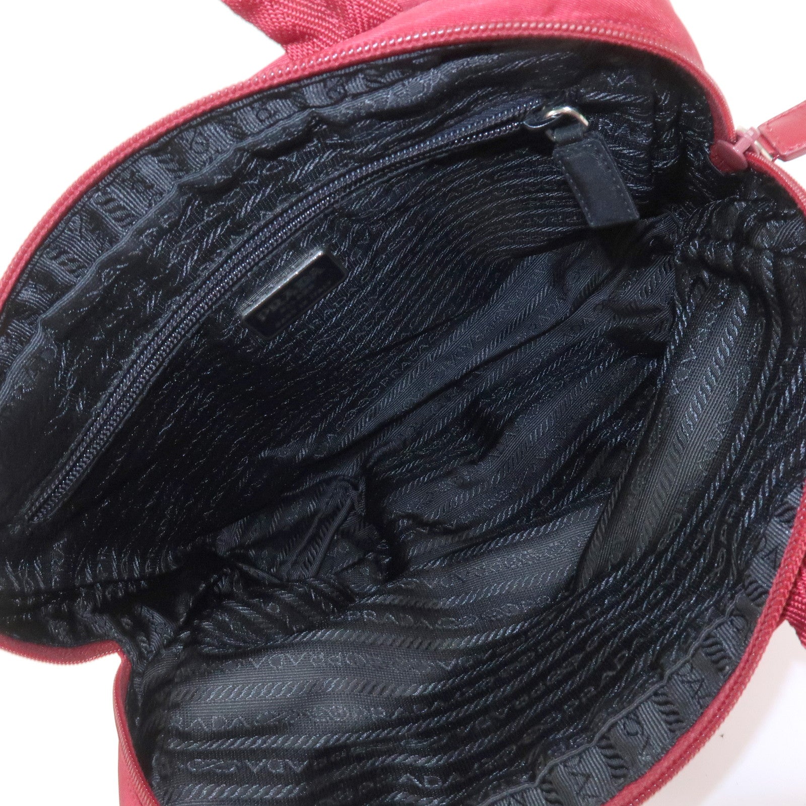 PRADA Triangle Logo Nylon Leather Hand Bag Wine Red B8495