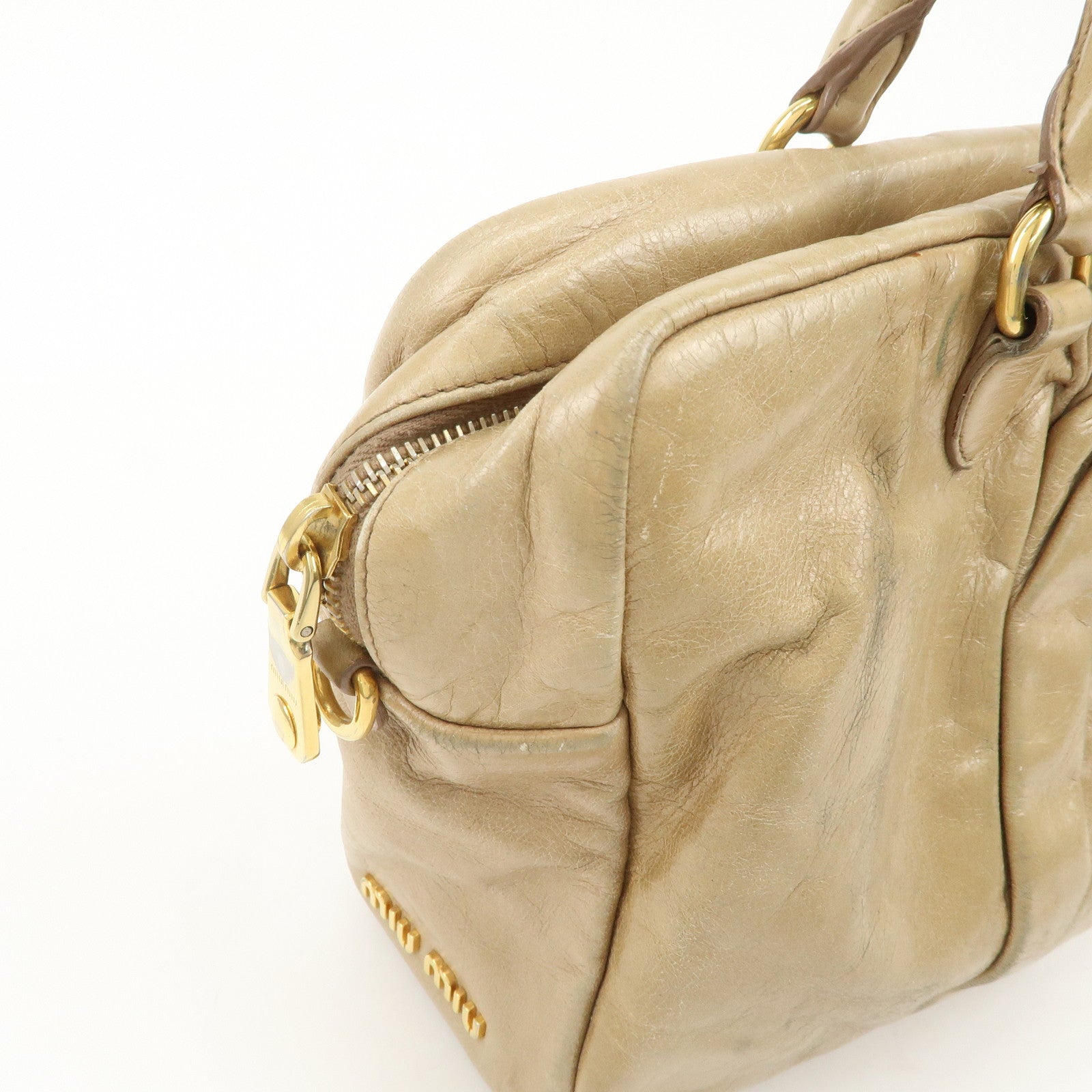 MIU MIU Logo Leather 2Way Bag Hand Bag Light Brown RL0048