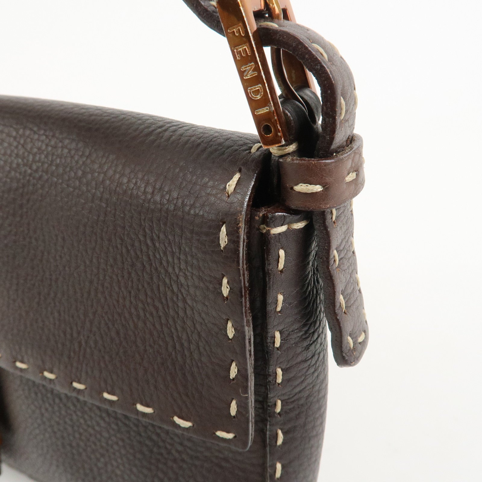 FENDI Mamma Baguette Selleria Logo Leather Shoulder Bag 8BR000