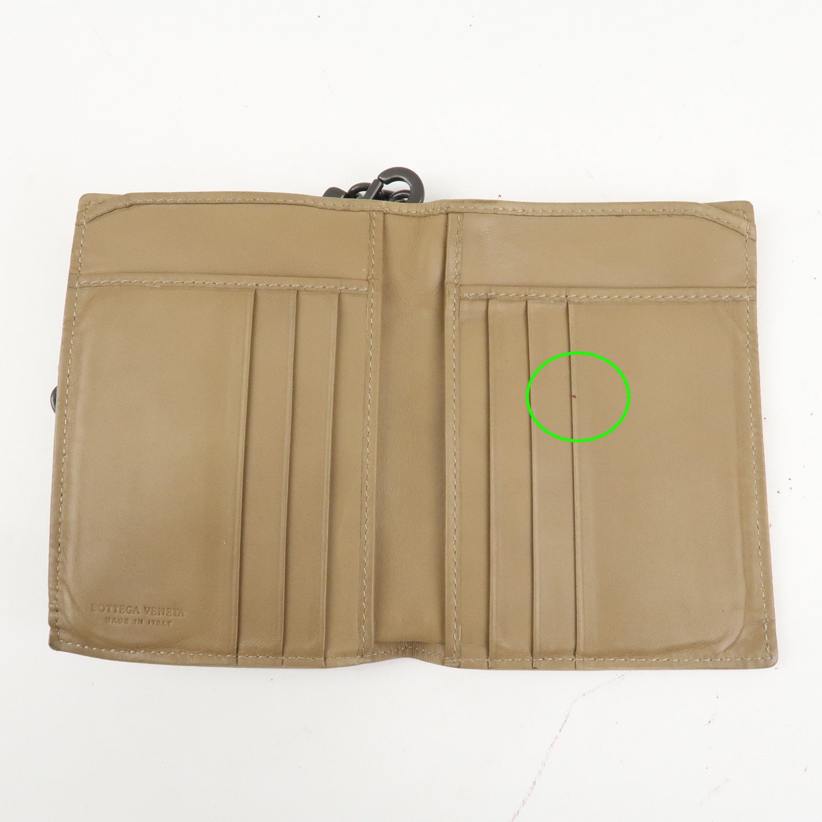 BOTTEGA VENETA Intrecciato Leather Chain Wallet Mini Wallet Beige Used