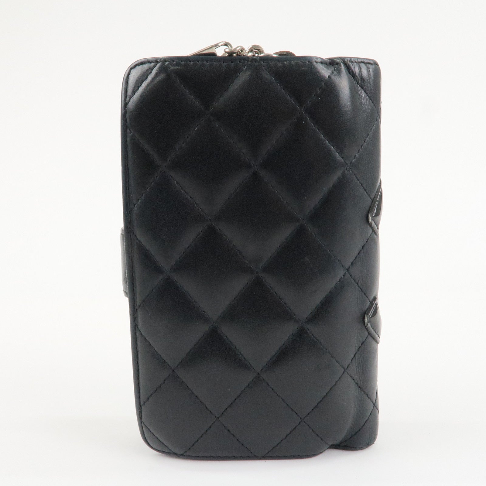 CHANEL Cambon Line COCO Mark Bifold Wallet Black Pink A50080 Used