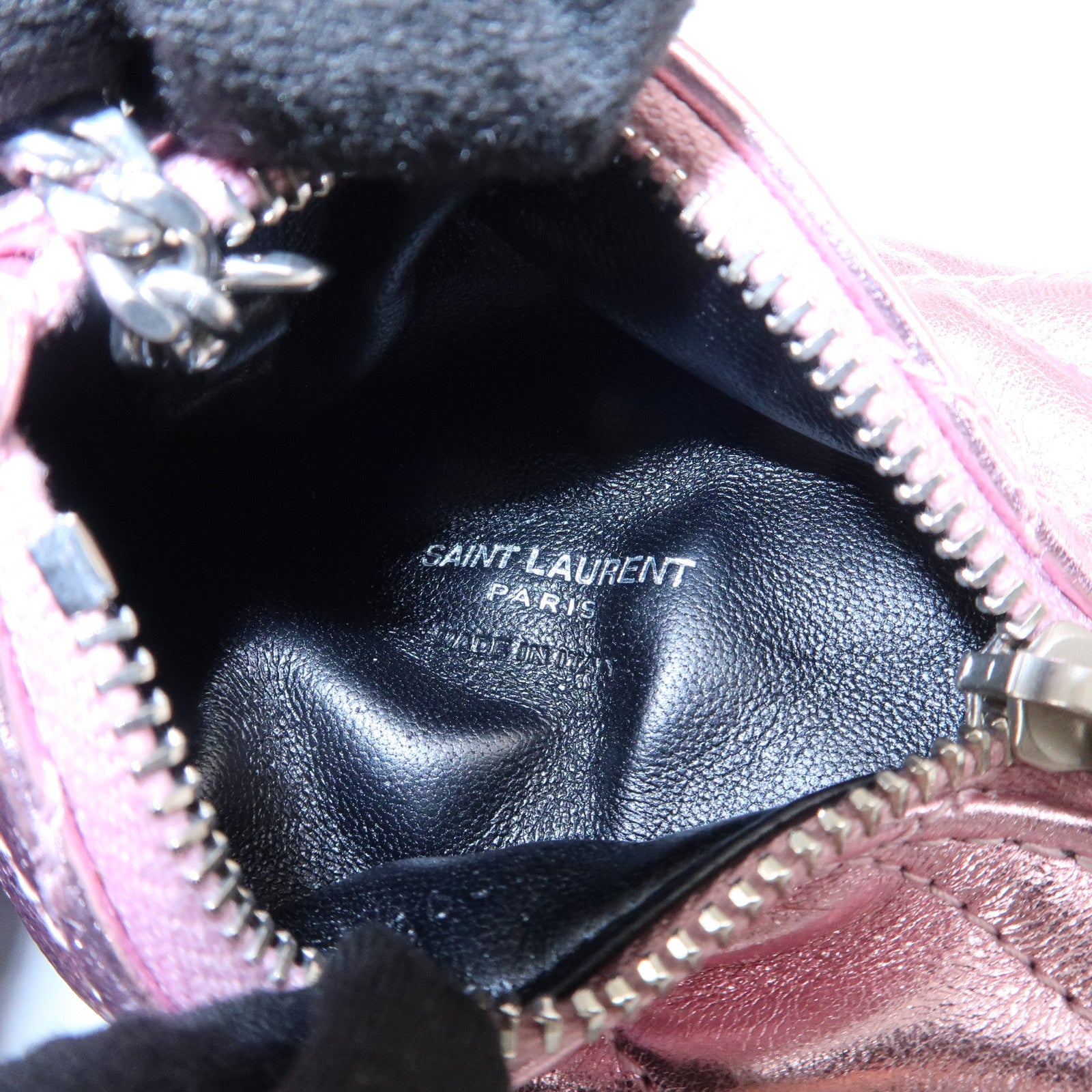 SAINT LAURENT PARIS Leather Coin Case Key Case Metallic Pink Used
