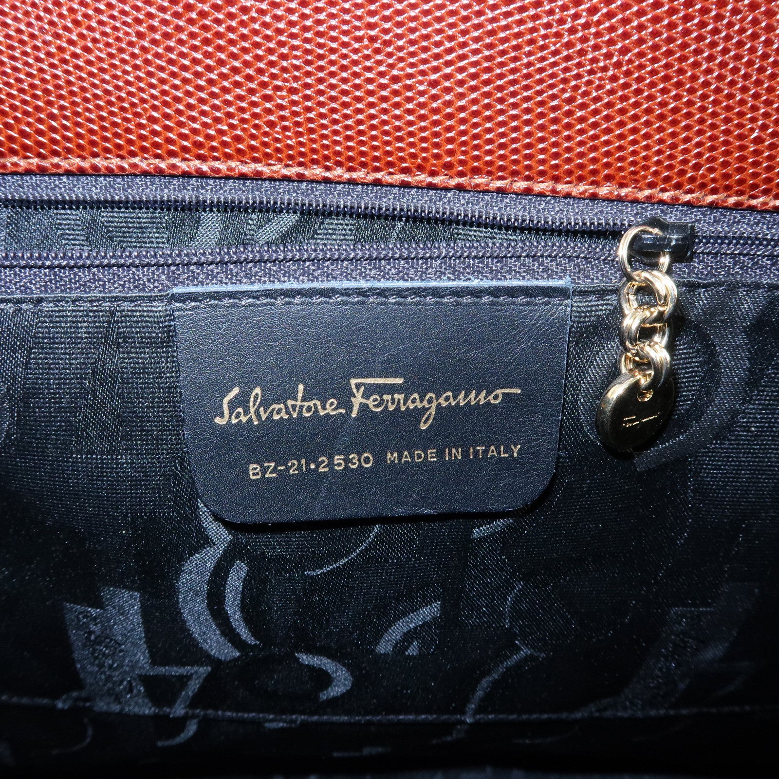 Ferragamo Vara Embossed Leather Tote Bag Shoulder Bag Brown