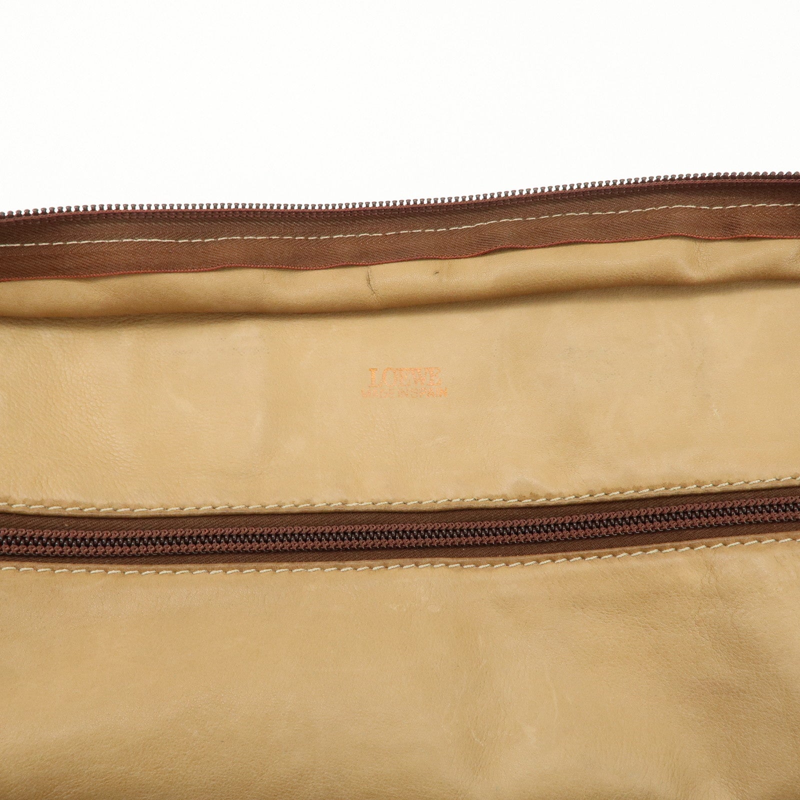 LOEWE Anagram Amazona 40 Suede Leather Hand Bag Beige Dark Brown Used