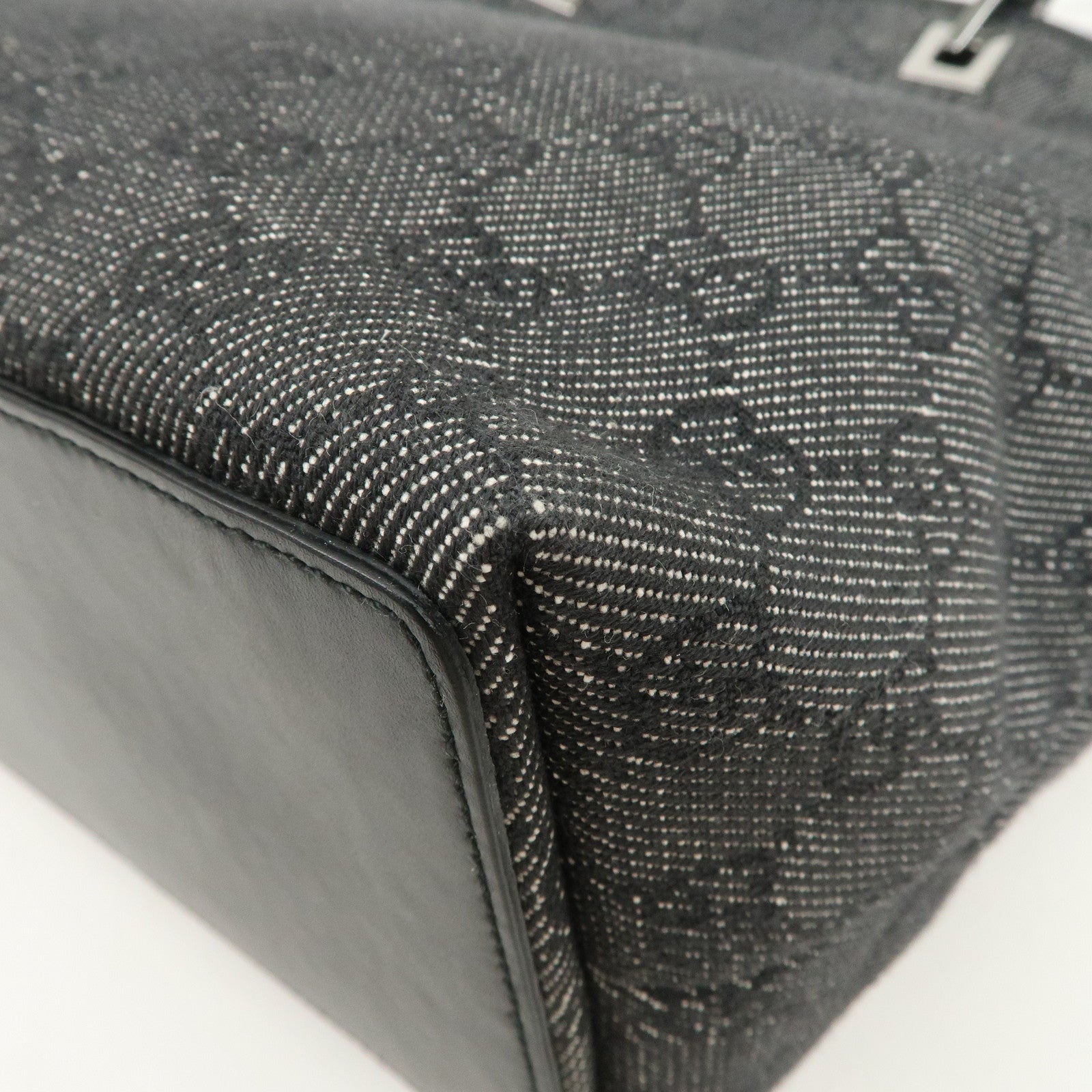 GUCCI GG Denim Leather Tote Bag Hand Bag Shoulder Bag Black 31243