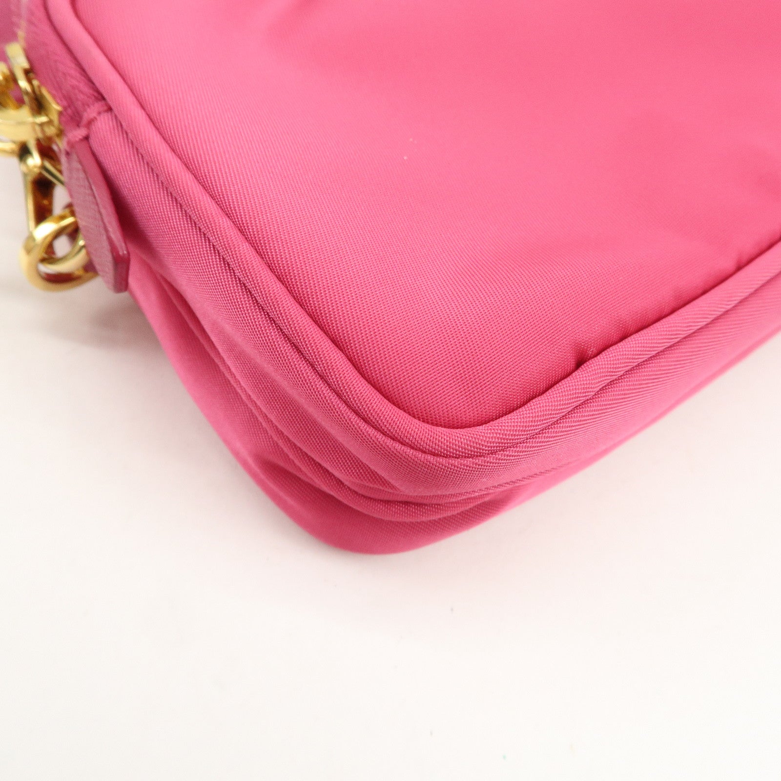PRADA Triangle Logo Nylon Saffiano Leather Shoulder Bag Pink