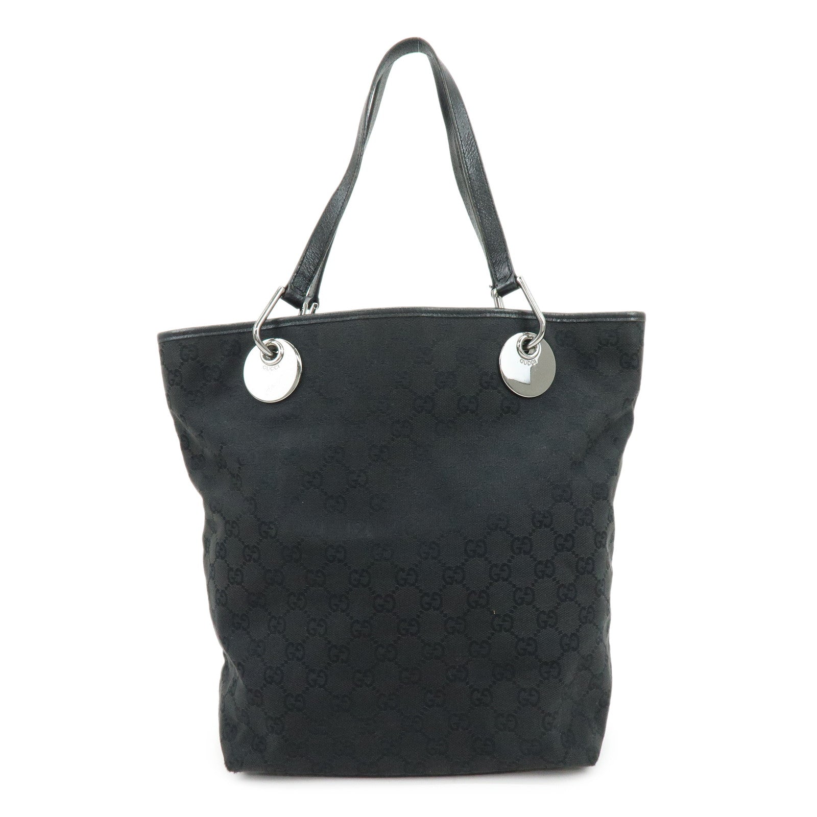 GUCCI GG Canvas Leather Tote Bag Shoulder Bag Black 120836