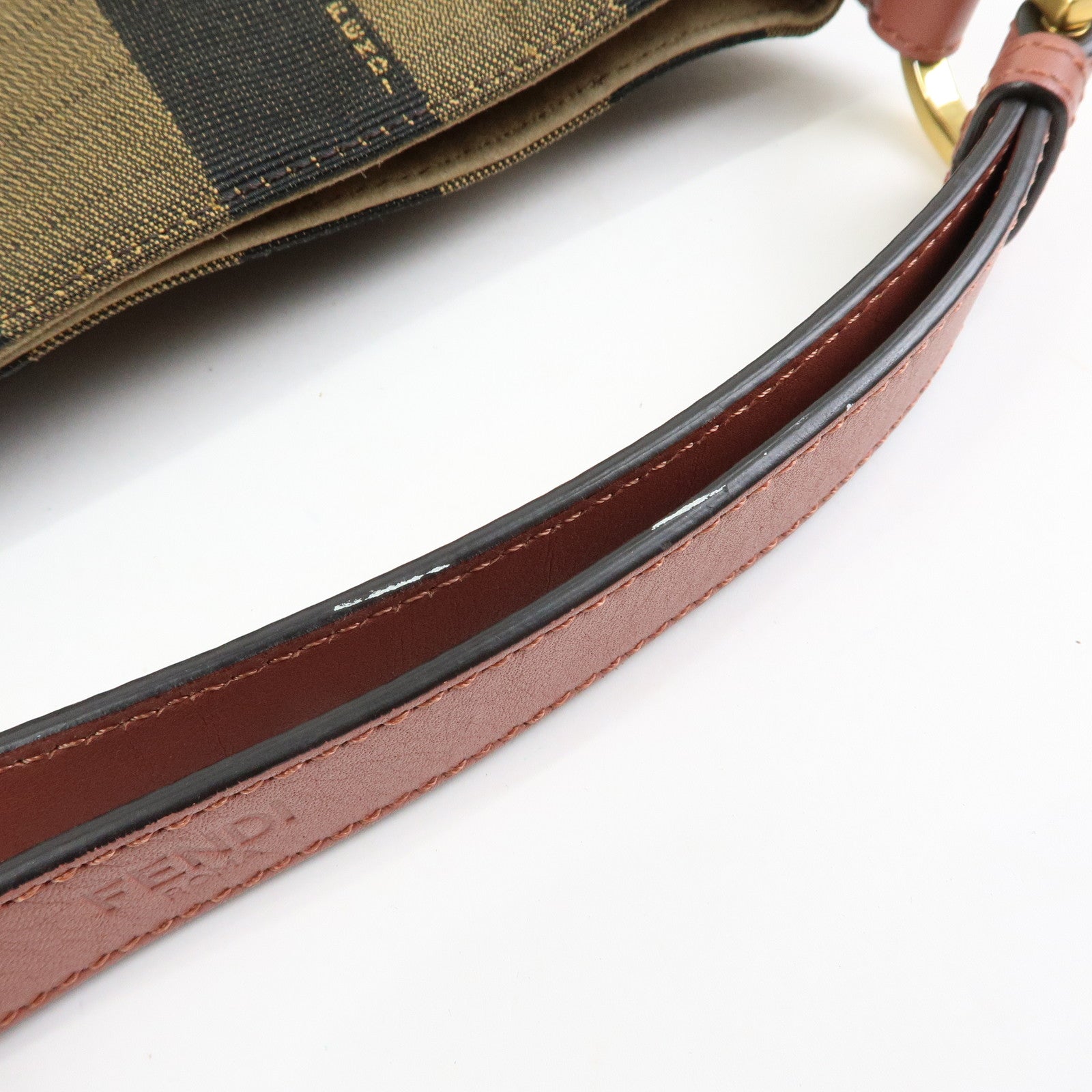 FENDI Pequin Canvas Leather Shoulder Bag Brown Pink 8BR669