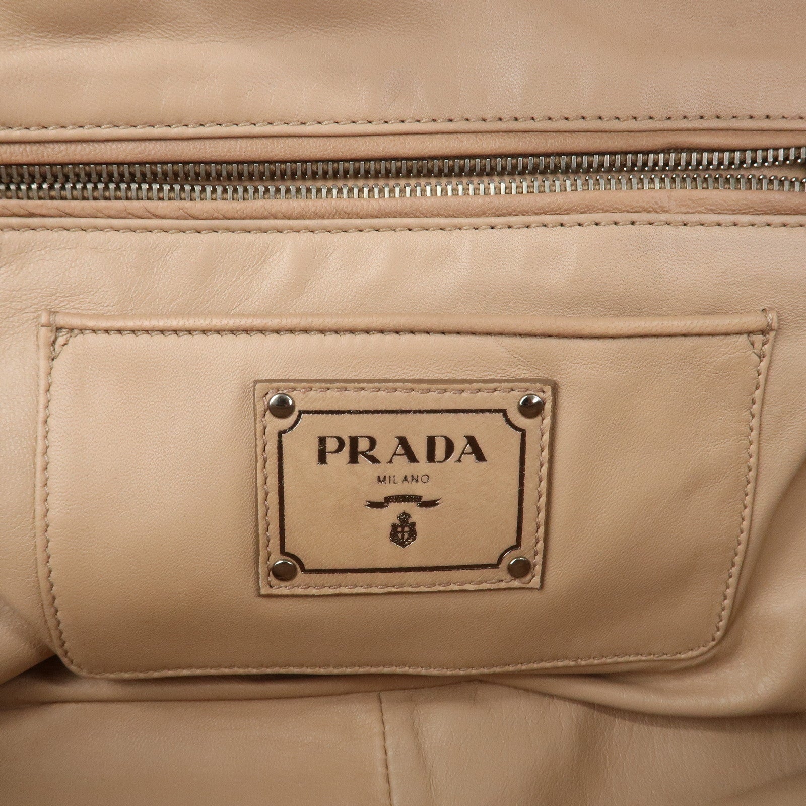 PRADA Logo Leather Hand Bag Shoulder Bag Pink Beige BL094F
