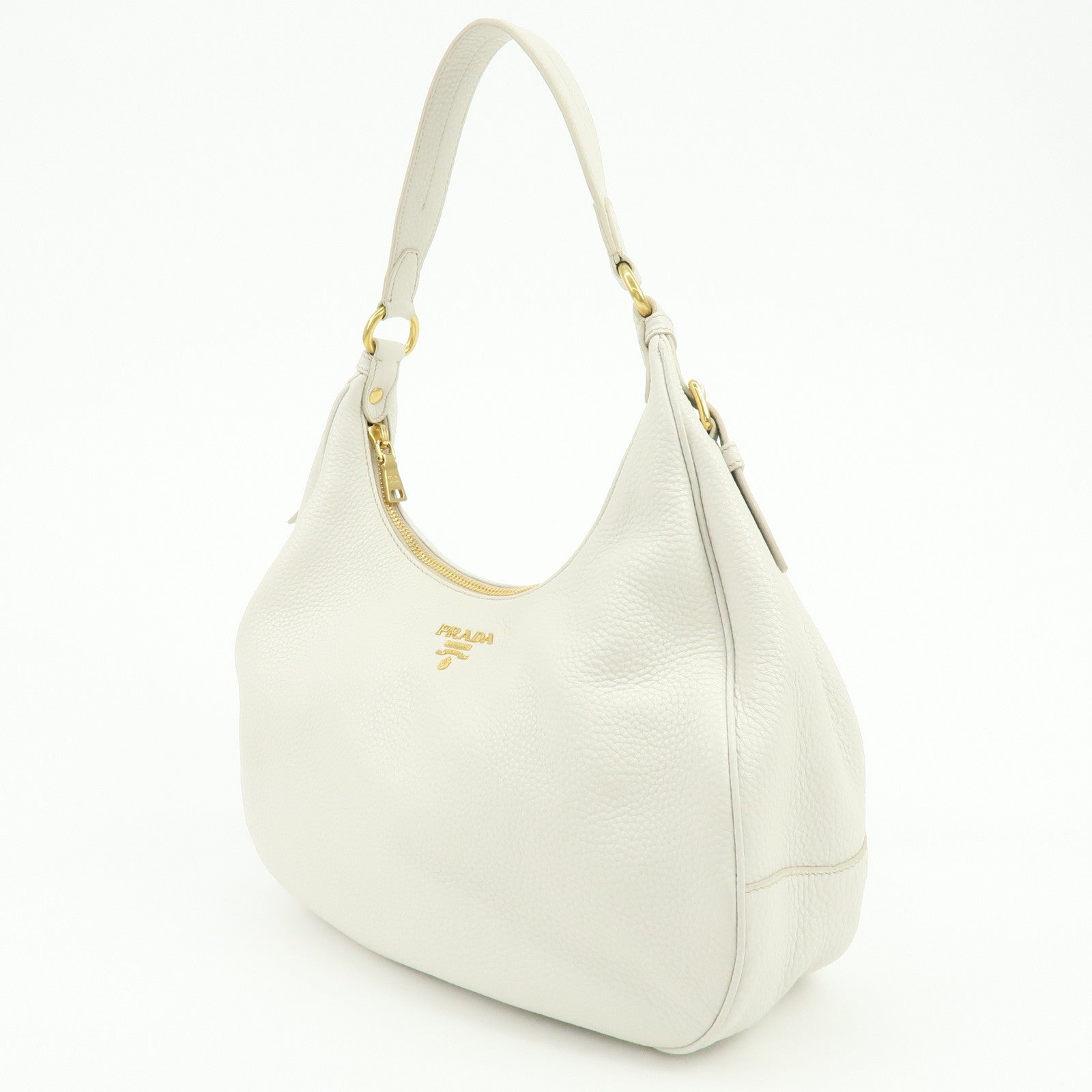 PRADA Logo Calf Leather Shoulder Bag Hand Bag White BR4311