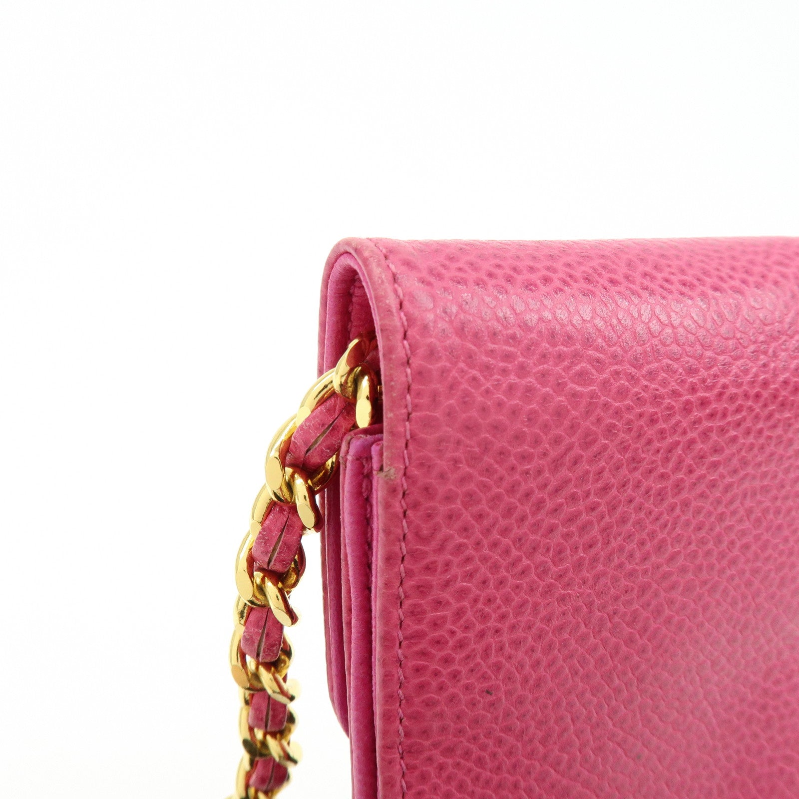CHANEL COCO Mark Caviarskin Chain Shoulder Bag Phone Pouch Pink
