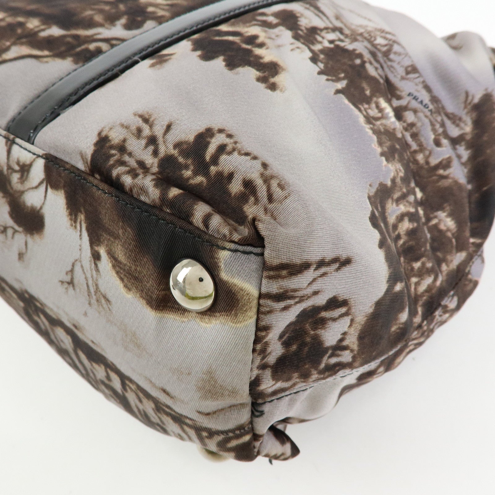 PRADA Triangle Logo Nylon Leather Tote Bag Hand Bag Gray BN2791