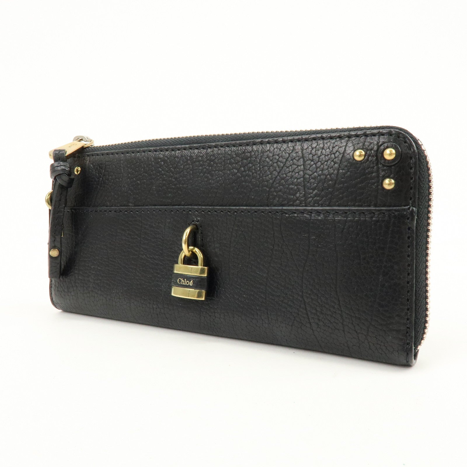 Chloe Aurora Studs Leather Zippy Long Wallet Black