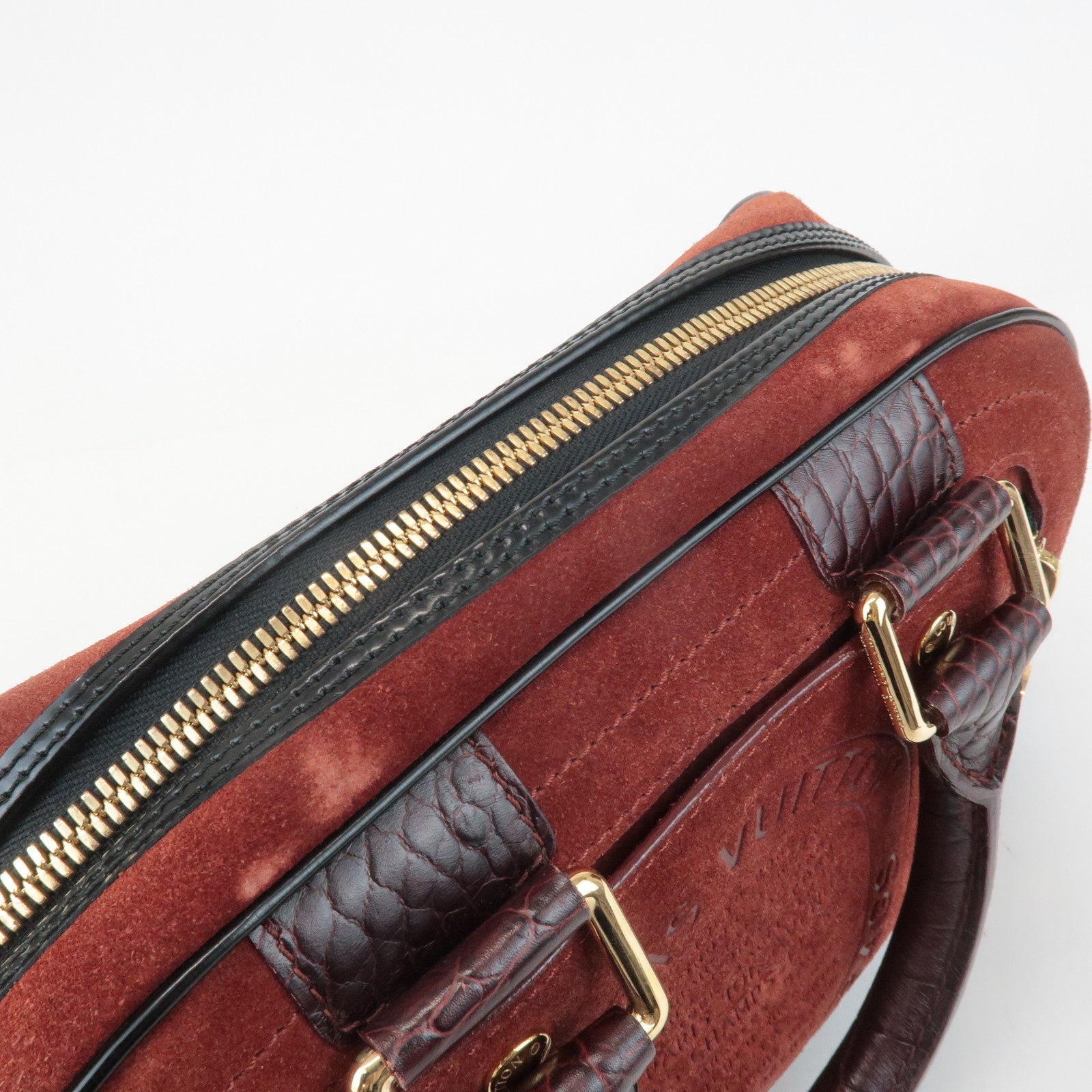 Louis Vuitton Cruise Line Suede Stamp Bag PM Bowling Bag Brown M95238 Used