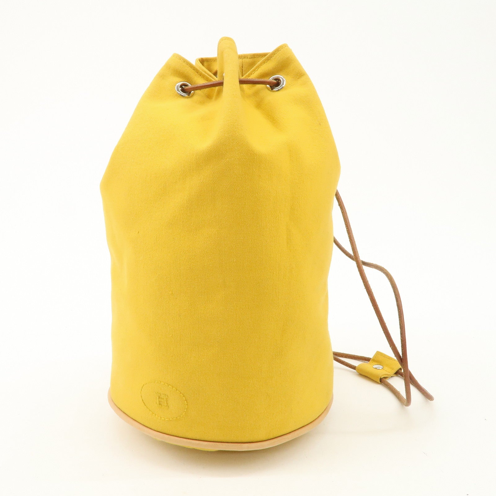 HERMES Porochon Mimil Canvas Leather PM Shoulder Bag Yellow Used