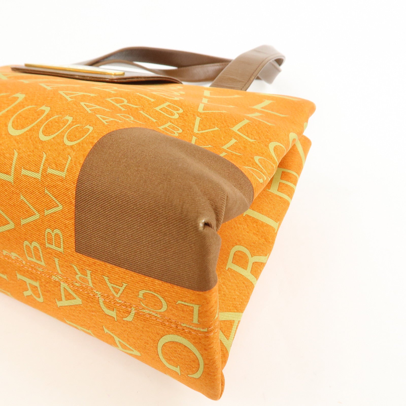 BVLGARI Logo Mania Nylon Leather Shoulder Bag Orange Brown RV EREM