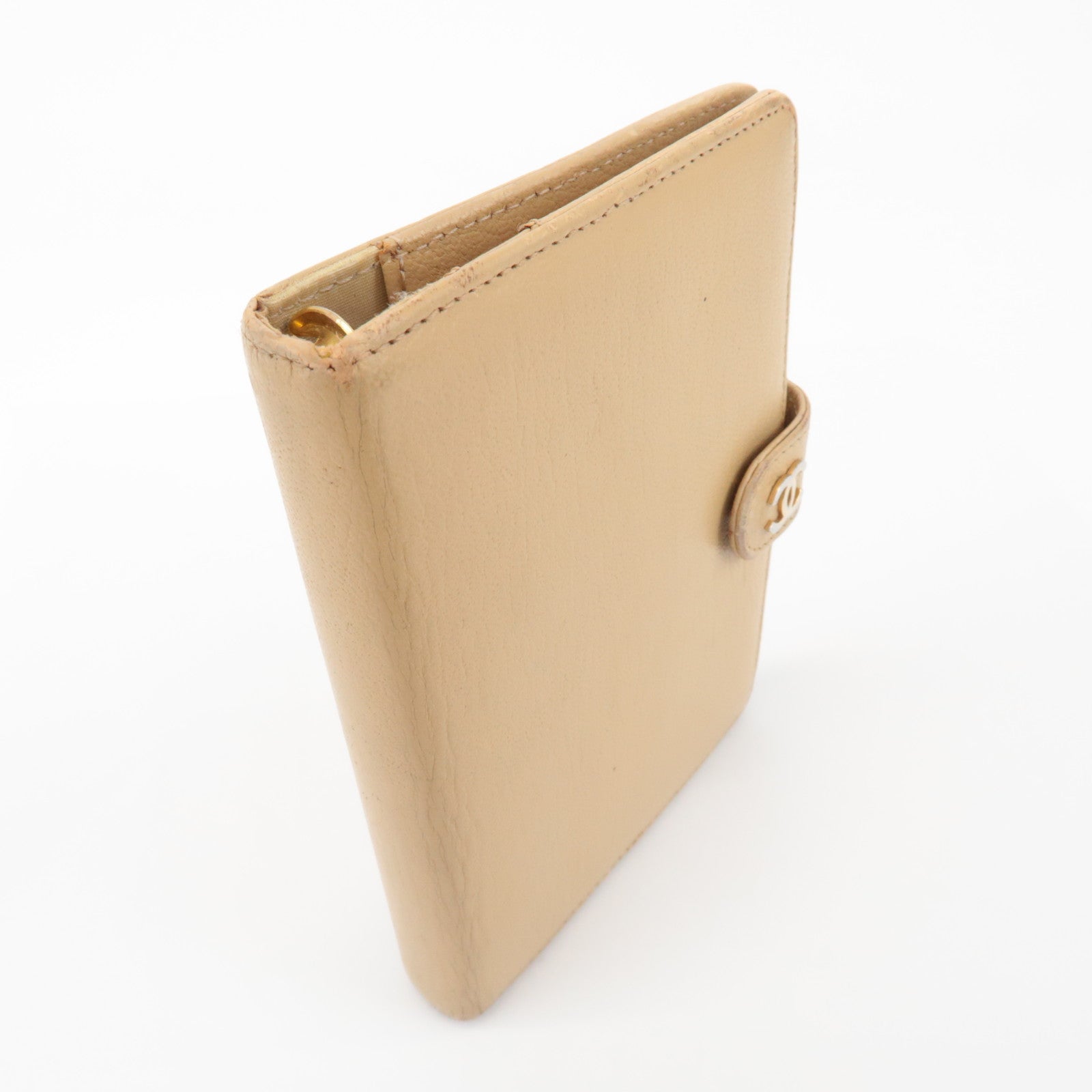 CHANEL COCO Mark Calf Leather Agenda Cover Planner Cover Beige