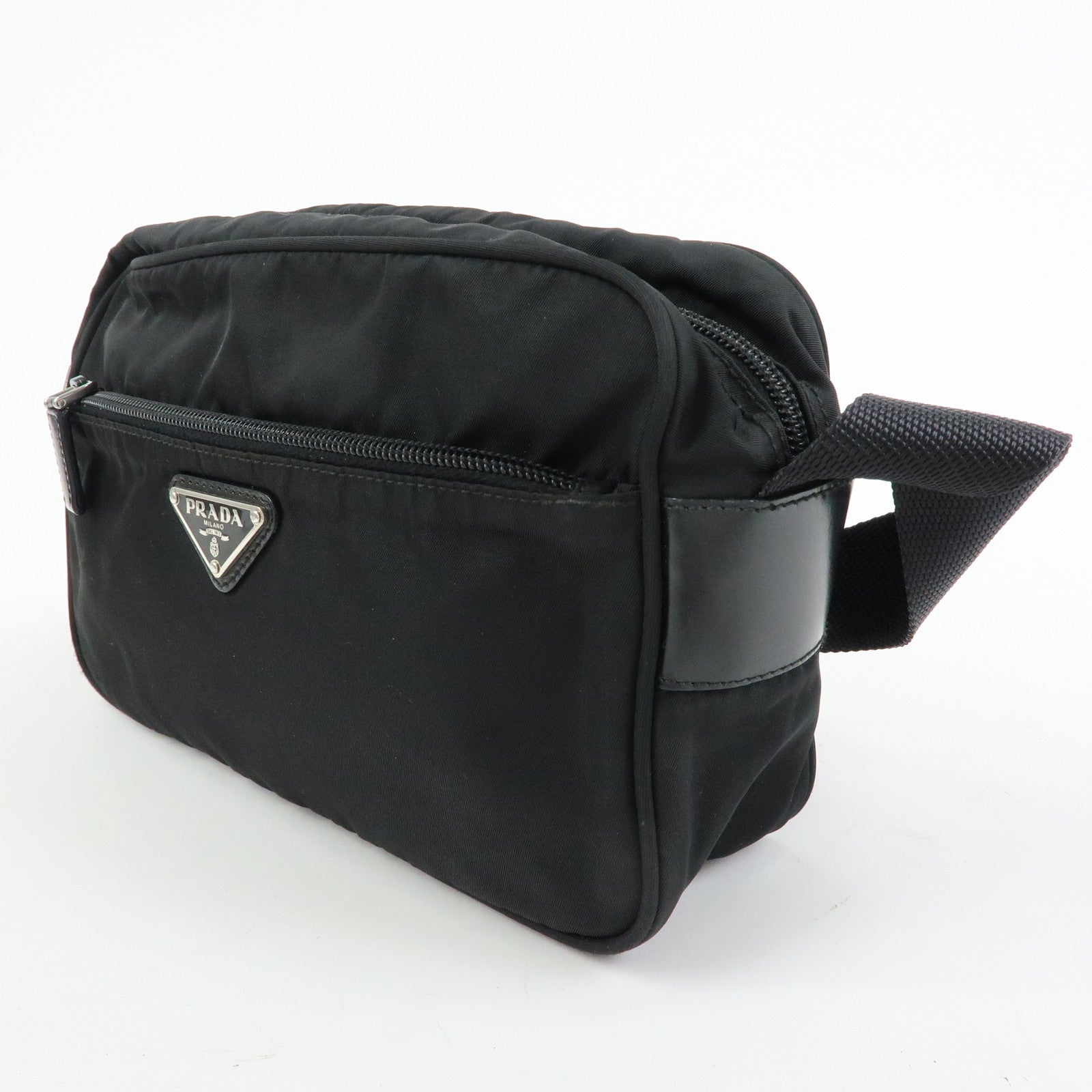 PRADA Triangle Logo Nylon Shoulder Bag Crossbody Bag Black BT0166