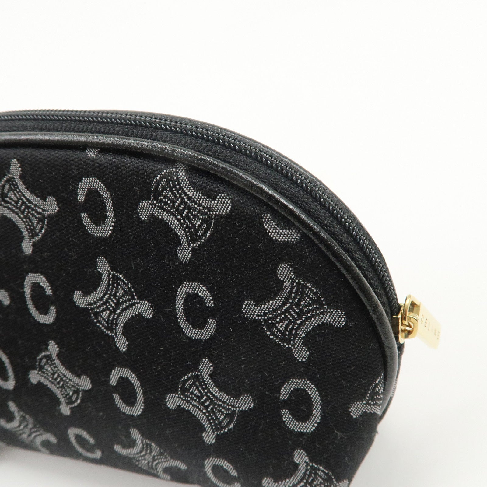 CELINE C Macadam Logo Canvas Leather Cosmetic Pouch Black